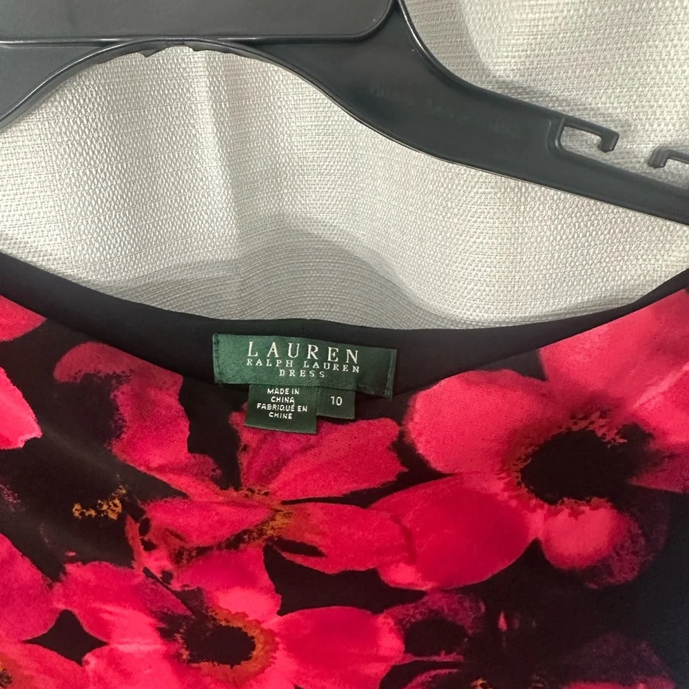 Ralph Lauren Asymmetrical Dress in Black with Pink Floral - Picture 3 of 4